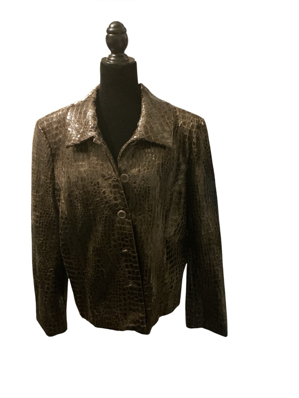 Perin london Brown Croc-Embossed Leather Jacket